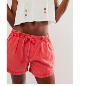 Free People Romy Pull On Shorts Red High Risk Slouchy Comfy Drawstring Sz L NEW